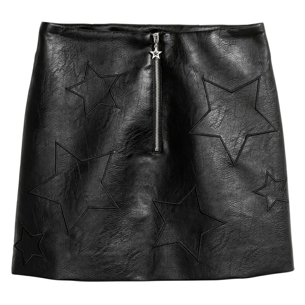 H&M Star Embroidery Zipper Faux Leather Skirt